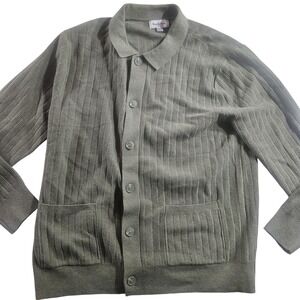 Goodfellow & Co Sweater Mens Large Green Collared Button Cardigan Pockets Knit